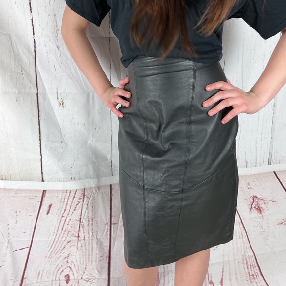 RETRO vintage Wilson’s black leather pencil skirt 80’s size XS - Picture 1 of 10